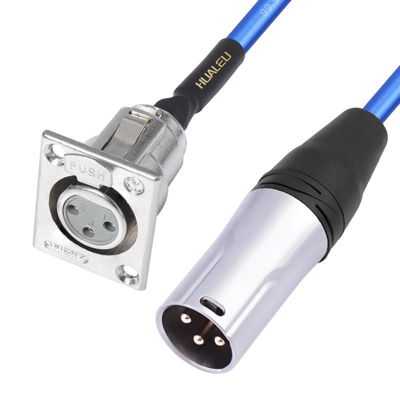 HUALEU كابل تمرير XLR بطول 2 قدم، 20AWG موصل نحاسي مطلي بالفضة بدون لحام، لصندوق المسرح، لوحة التوصيل، صندوق الأرضية - بدون لحام لتركيبات الصوت الاحترافية - نوع D XLR أنثوي إلى ذكري - عبوة من 2 - Image 4